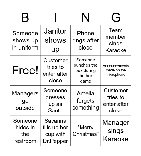 CNK Christmas BINGO Card