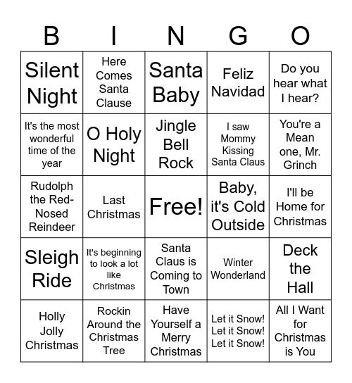 Christmas Music Bingo Card