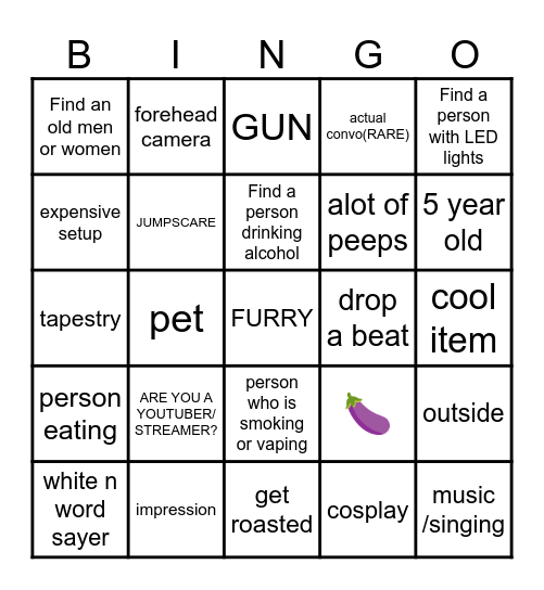 VIDEO CHAT Bingo Card