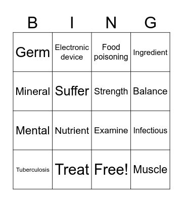 Unit 1: Vocabulary revision Bingo Card