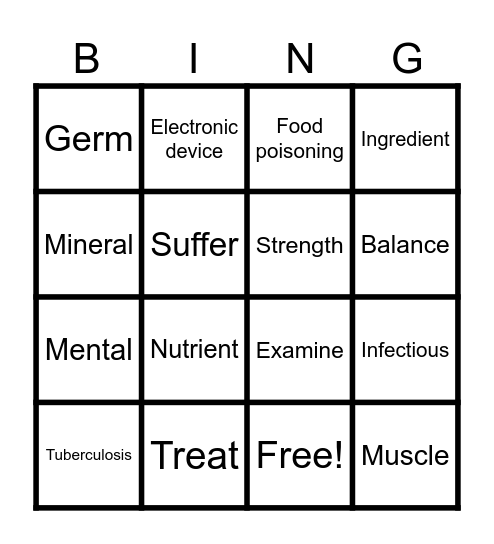 Unit 1: Vocabulary revision Bingo Card