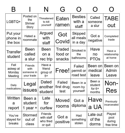 Shriver JC Bingo 2.0 Bingo Card