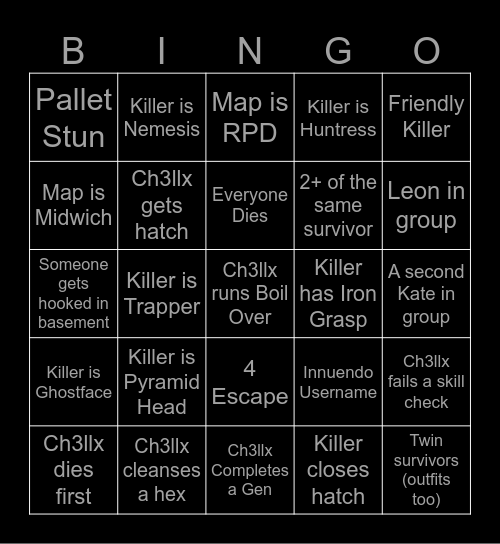 DBD BINGO Card