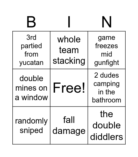 WAYS I DIE ON REBIRTH Bingo Card