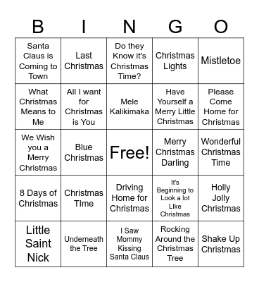 Holiday Music Bingo! Bingo Card