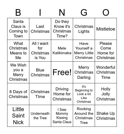 Holiday Music Bingo! Bingo Card