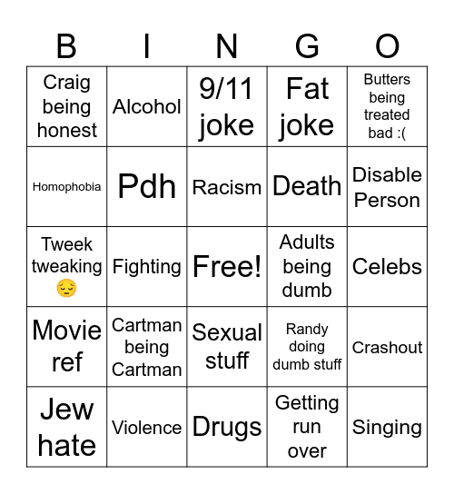 South Park Bingo Card