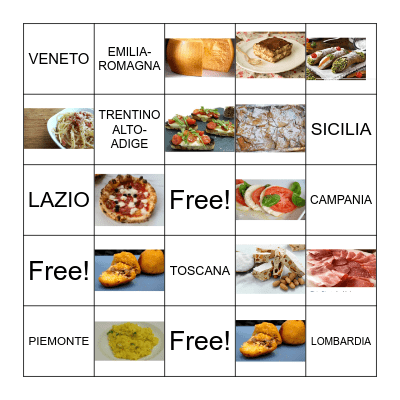 Cibo e regioni Bingo Card
