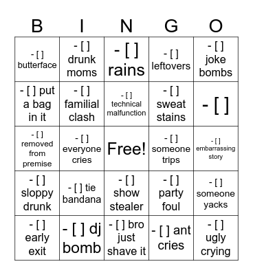 Wedding Bingo Card