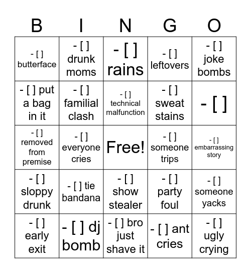 Wedding Bingo Card