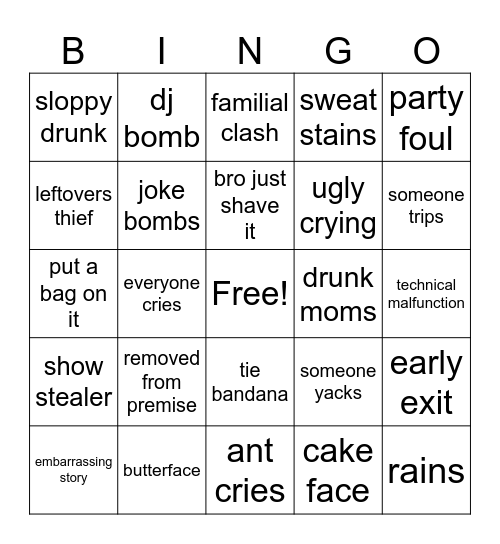 Wedding Bingo Card