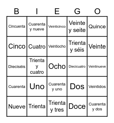 Spanish Bingo Card
