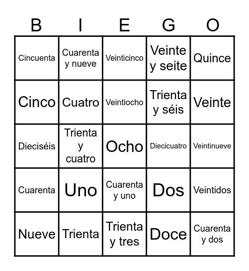 Spanish Bingo Card