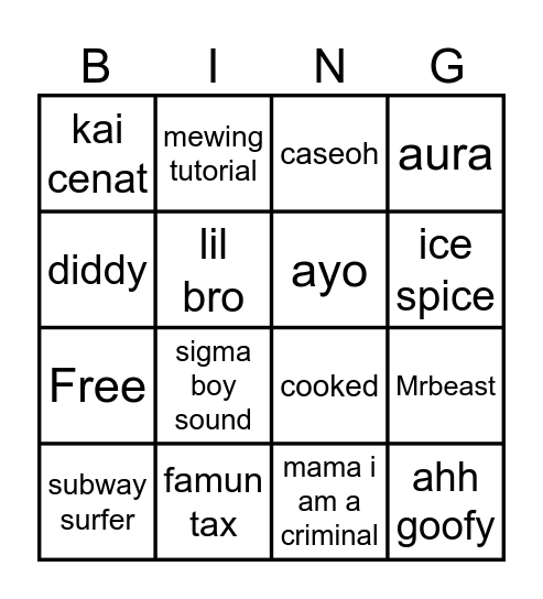 Untitled Bingo Card