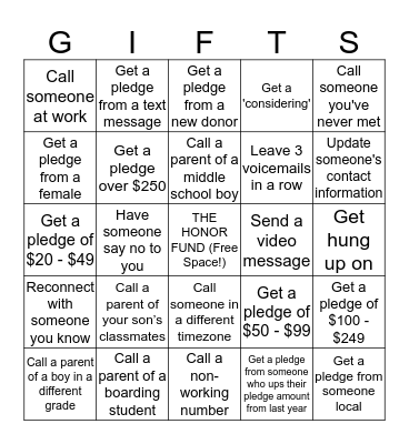 McCallie Honor Fund Bingo Card