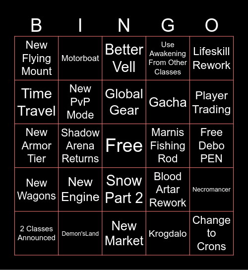 Calpheon Ball 2024 Bingo Card