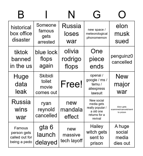 2025 Bingo Card