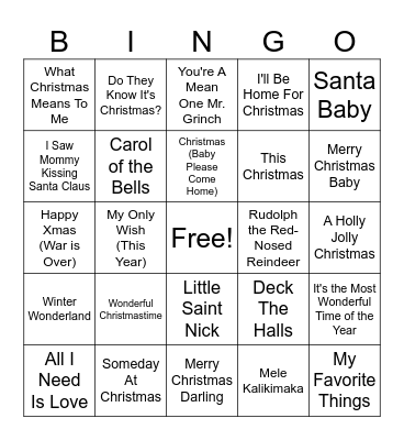 Christmas Music Bingo Card