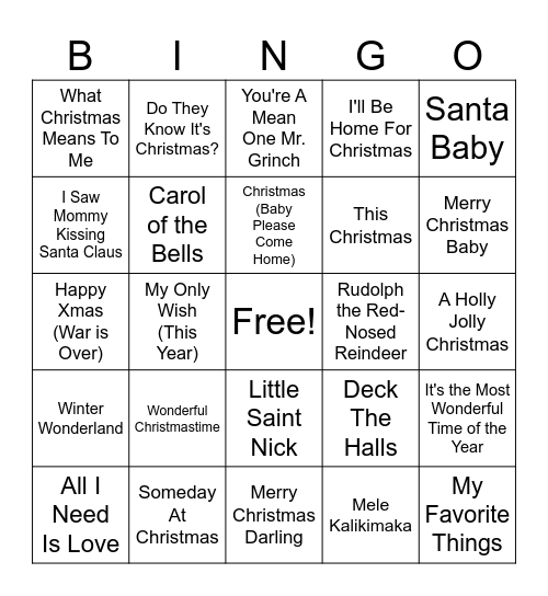 Christmas Music Bingo Card