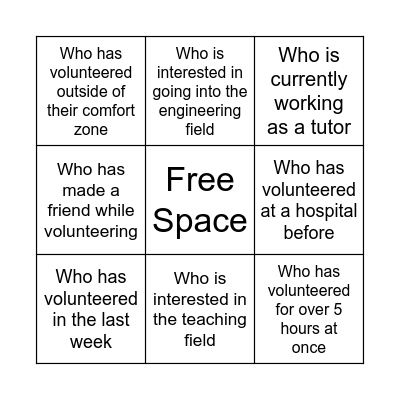 Get to Know Your Workshop Peers :) Bingo Card
