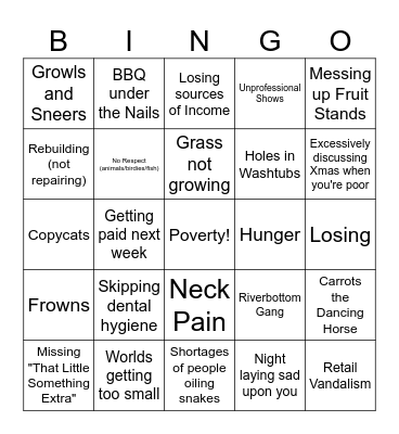 Emmet Otter's Bad Things Bingo Card