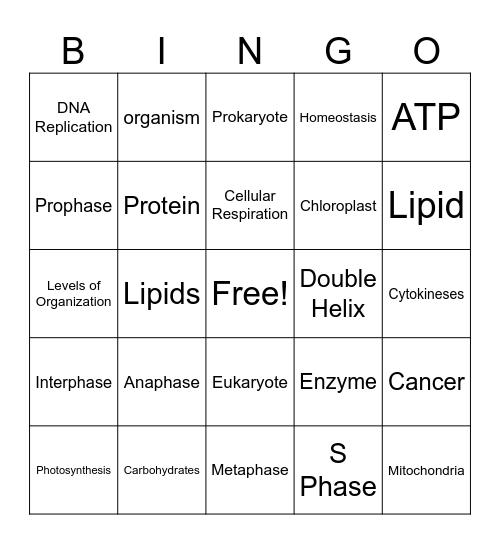 Biology Bingo Card