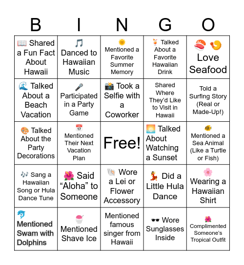 Aloha Office 🌺🌴Bingo Card