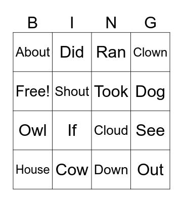 Ou/ ow Bingo Card