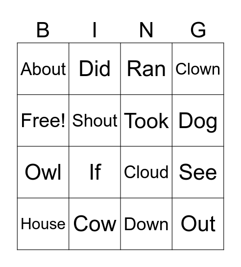 Ou/ ow Bingo Card