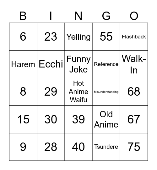 Anime Moments Bingo Card