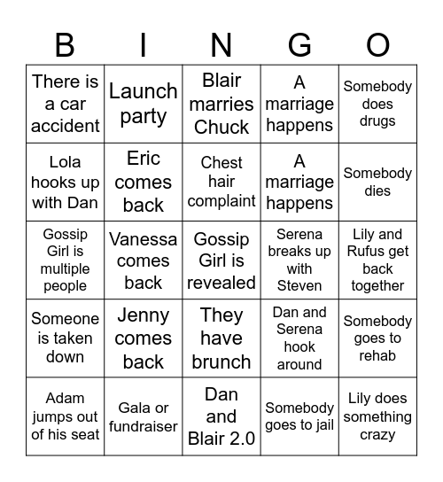 Gossip Girl - Set B Bingo Card