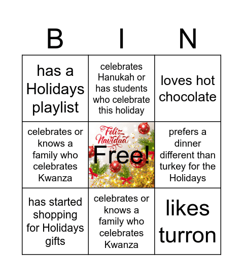 HOLA Holidays Find Someone Who... Bingo Card