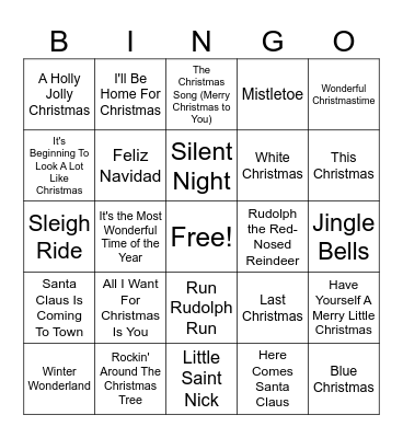 Christmas Song Bingo Card