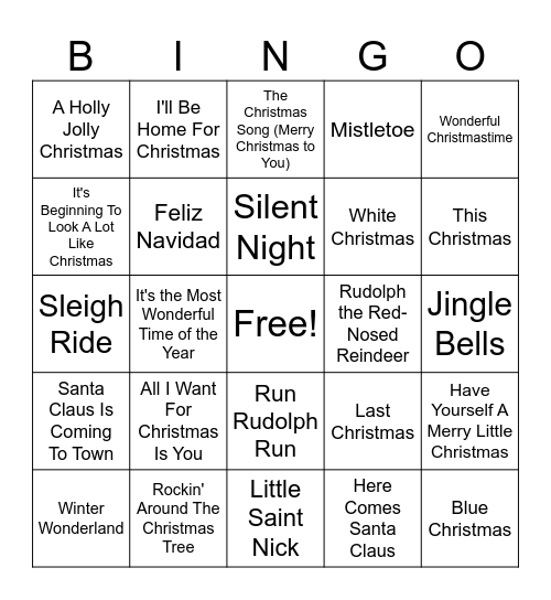 Christmas Song Bingo Card