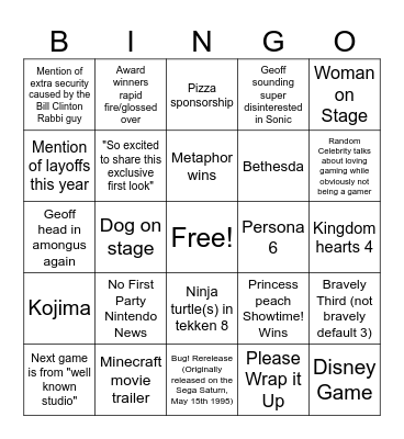 Fish's Bingo Card