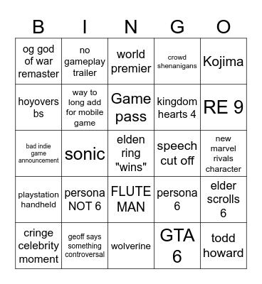 GAME AWARDS 2024 Bingo Card