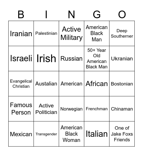 Friend Bingo Card