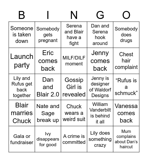 Gossip Girl - Set C Bingo Card