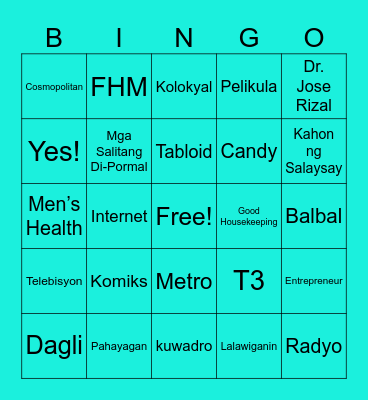 Kontemporayong Panitikan Tungo sa Kultura at Panitikang Popular Bingo Card