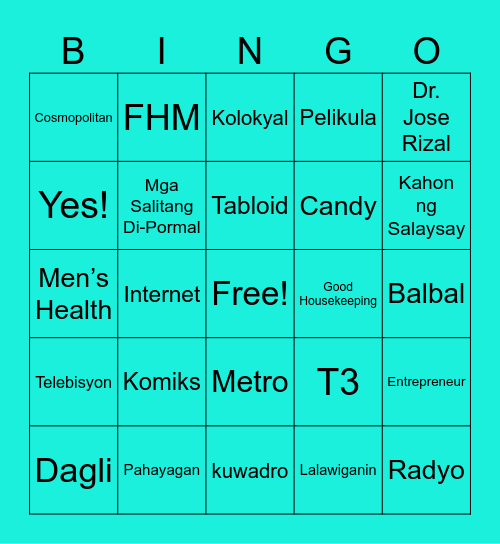 Kontemporayong Panitikan Tungo sa Kultura at Panitikang Popular Bingo Card