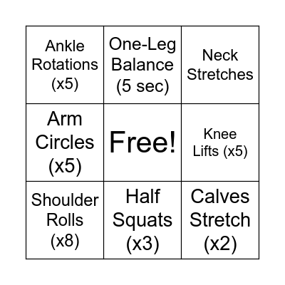 Exercise               Bingo Card