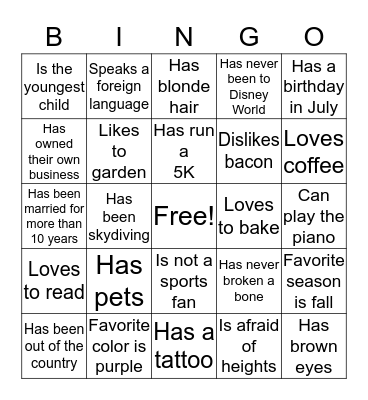 Ice Breaker Bingo Card