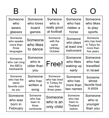 Human Bingo Card