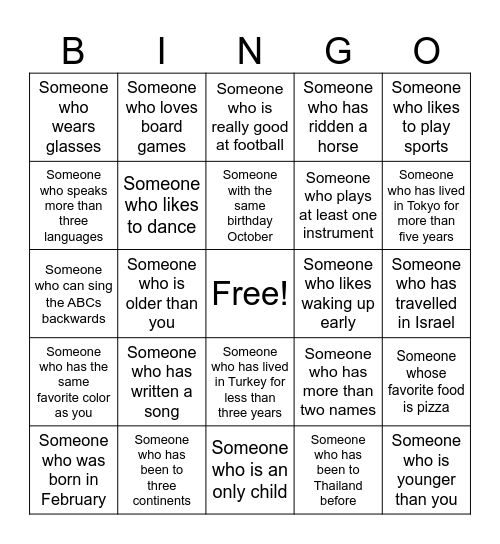 Human Bingo Card