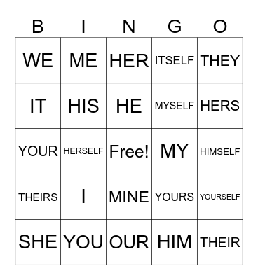 Simple English Bingo 1 Bingo Card