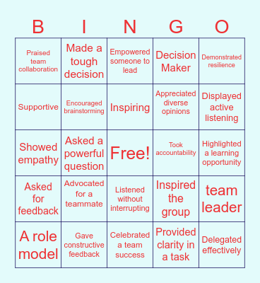 DSA Leadership BINGO Card