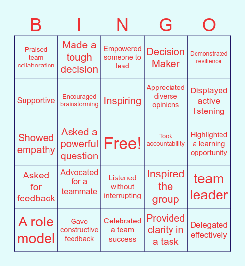 DSA Leadership BINGO Card