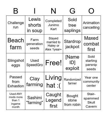 NHIE Stardew Bingo Card