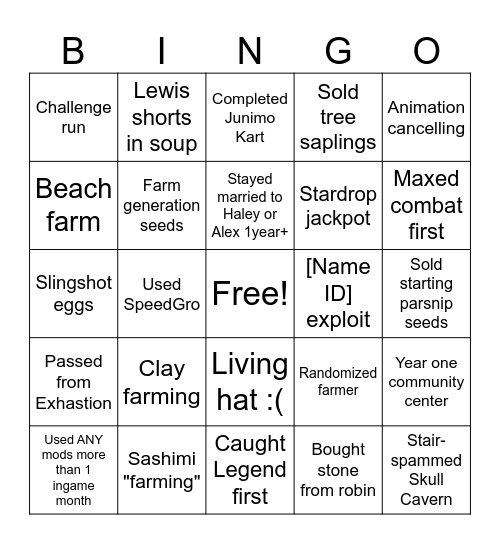 NHIE Stardew Bingo Card