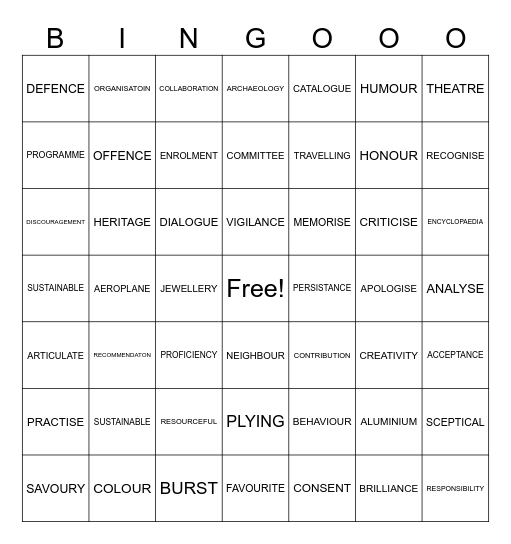 Advance English Bingo 1 Bingo Card